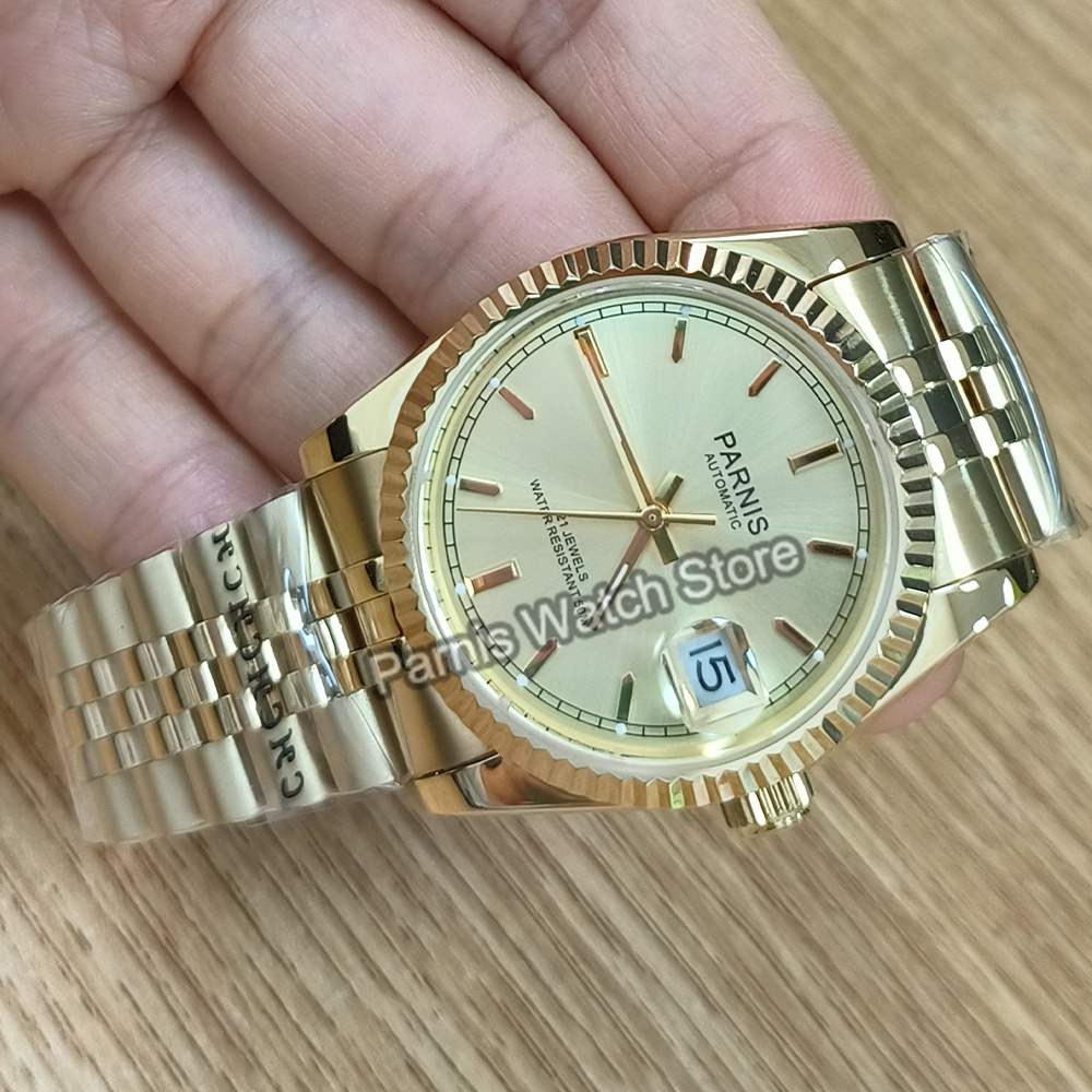 Parnis 36mm Gold Color Luminou - Rolex Watch Datejust ulasan dan harga