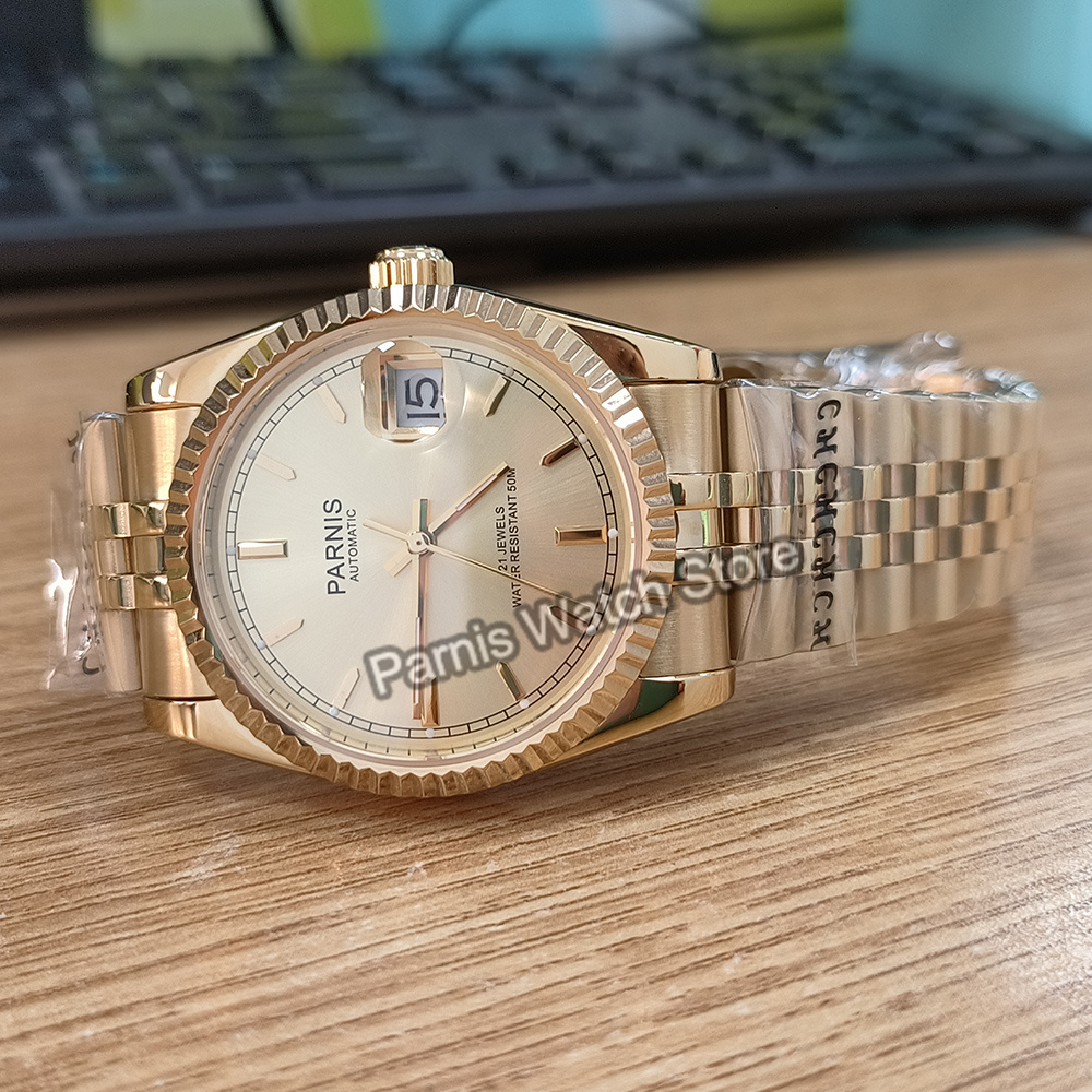 Parnis 36mm Gold Color Luminou - Rolex Watch Datejust ulasan dan harga