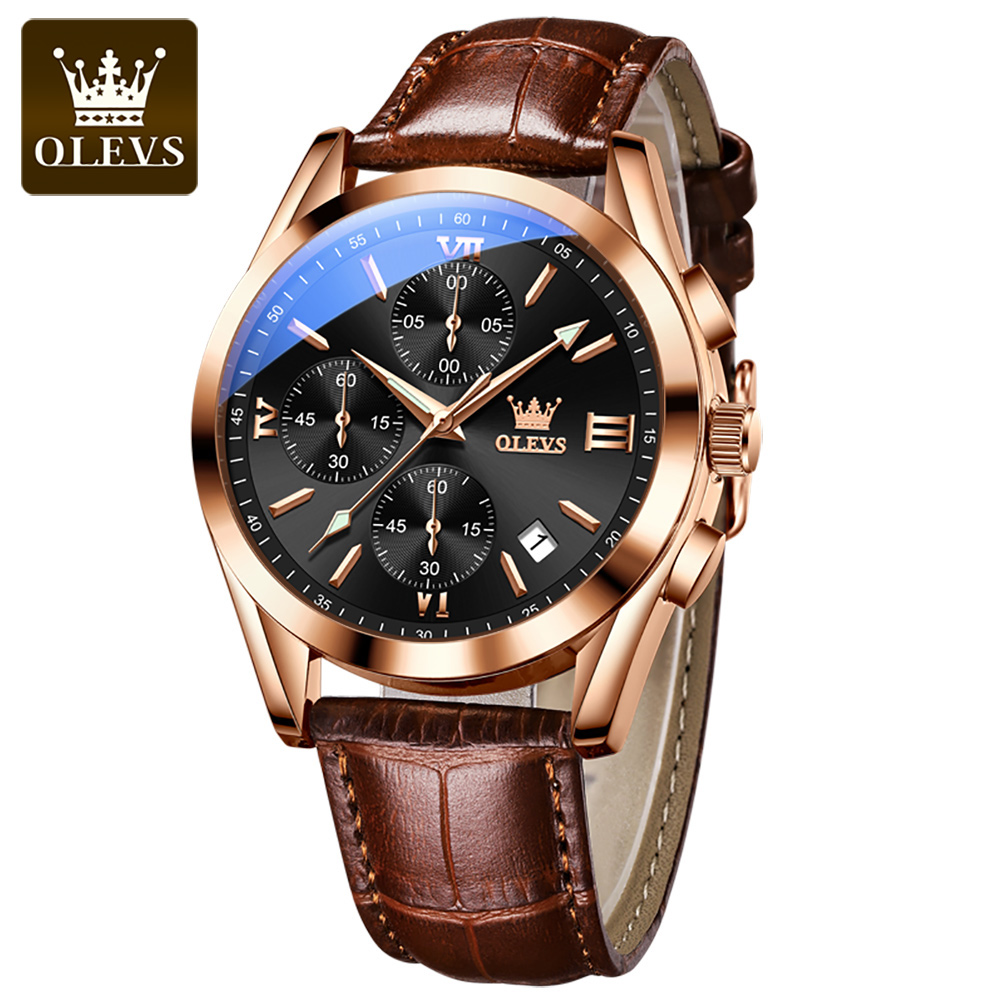 OLEVS 2872 Chronograph Quartz  - Leather Watch Band Men ulasan dan harga