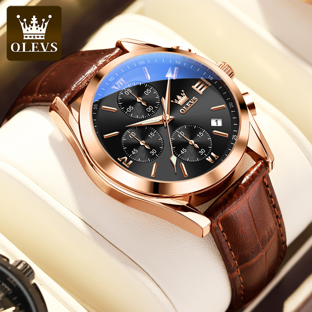 OLEVS 2872 Chronograph Quartz  - Leather Watch Band Men ulasan dan harga