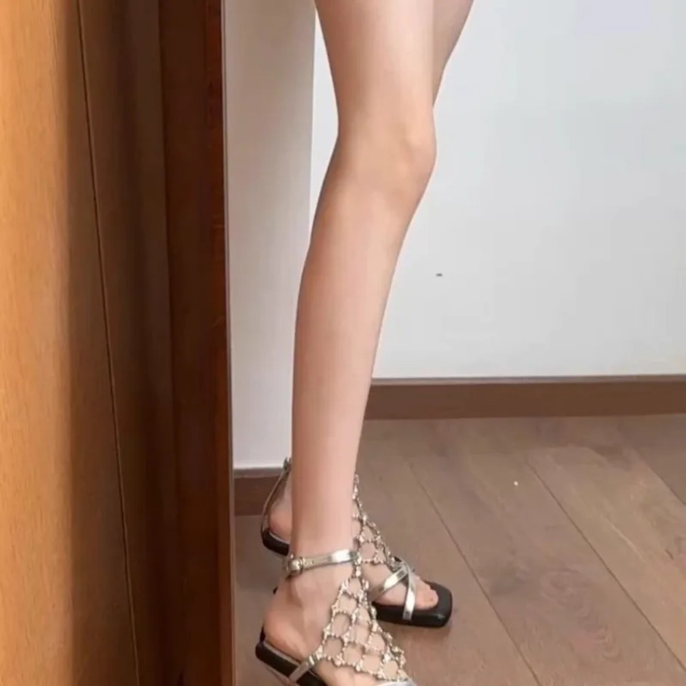 Temperament High Heels Women S - Mesh Strap Metal ulasan dan harga